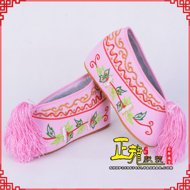 皇姑花旦鞋女绣花彩鞋 舒适款草花内高彩鞋