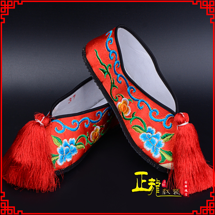 皇姑京剧越剧戏曲彩鞋花旦绣花 普平底彩鞋